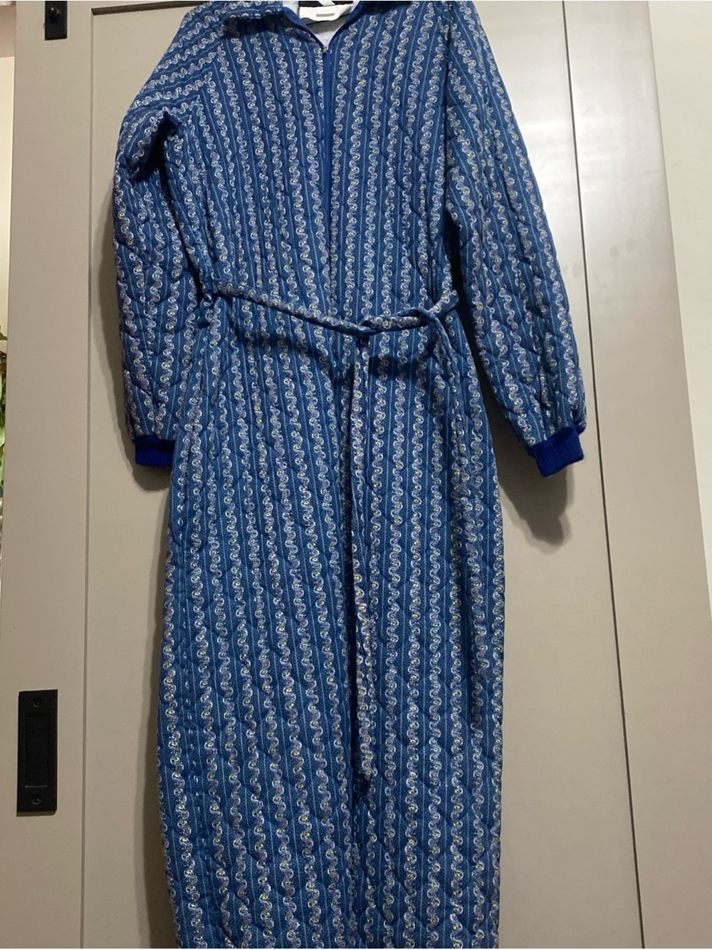 Vintage 70’s WIMAN Blue Printed Quilted Belted Jumpsuit